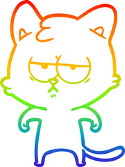 rainbow gradient line drawing of a bored cartoon cat