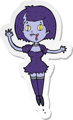 sticker of a cartoon happy vampire girl