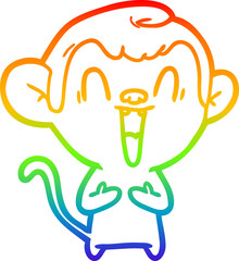 rainbow gradient line drawing of a cartoon laughing monkey