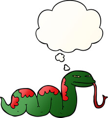 cartoon slithering snake with thought bubble in smooth gradient style