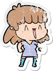 distressed sticker of a cartoon woman