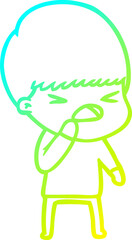 cold gradient line drawing of a cartoon stressed man