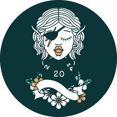 icon of elf rogue character with natural twenty dice roll