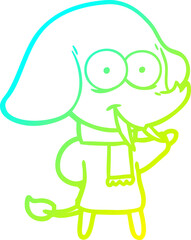 cold gradient line drawing of a happy cartoon elephant