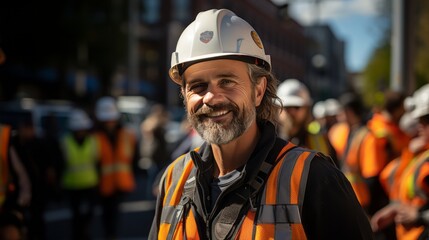 portrait of construction worker with helmet