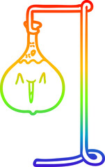 rainbow gradient line drawing of a happy cartoon science experiment