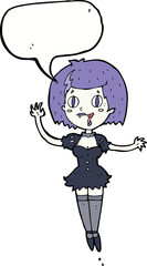 cartoon happy vampire girl with speech bubble
