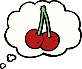 cartoon cherries with thought bubble