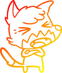 warm gradient line drawing of a angry cartoon fox