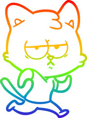 rainbow gradient line drawing of a bored cartoon cat
