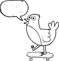 freehand drawn speech bubble cartoon bird on skateboard