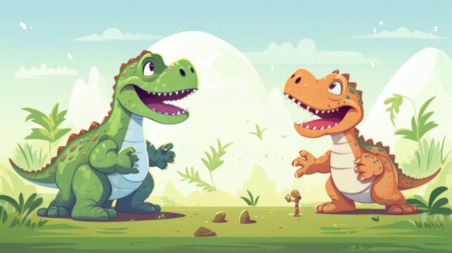 The dinosaur friends must outsmart a TRex by distracting it with a clever plan.