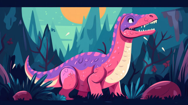 A mischievous velociraptor paints colorful patterns on the back of a larger dinosaur as it sleeps, creating a humorous surprise when it wakes up.