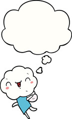 cute cartoon cloud head creature with thought bubble