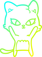 cold gradient line drawing of a cute cartoon cat