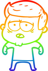 rainbow gradient line drawing of a cartoon tired man