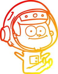 warm gradient line drawing of a happy astronaut cartoon