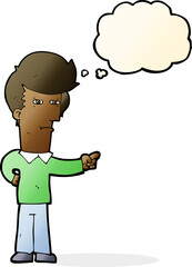 cartoon man pointing with thought bubble