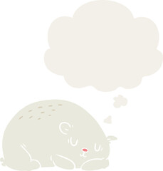 cartoon polar bear with thought bubble in retro style