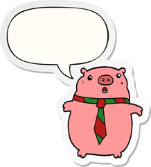 cartoon pig wearing office tie with speech bubble sticker