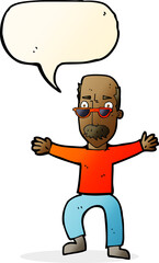 cartoon old man waving arms with speech bubble