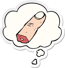 cartoon severed finger with thought bubble as a printed sticker