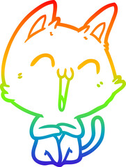 rainbow gradient line drawing of a happy cartoon cat
