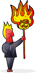 cartoon devil with flaming pitchfork