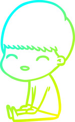cold gradient line drawing of a happy cartoon boy