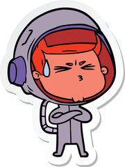 sticker of a cartoon stressed astronaut