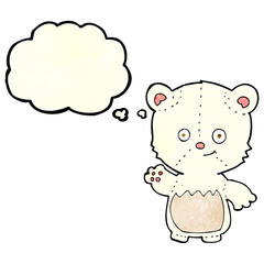 cartoon polar bear cub waving with thought bubble