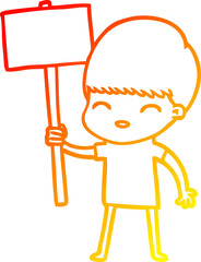 warm gradient line drawing of a happy cartoon boy