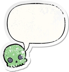 cartoon skull with speech bubble distressed distressed old sticker