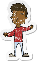 retro distressed sticker of a cartoon curious man