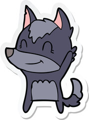 sticker of a friendly cartoon wolf