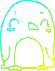 cold gradient line drawing of a cartoon penguin