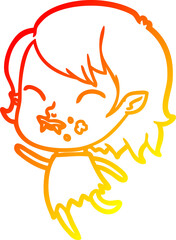 warm gradient line drawing of a cartoon vampire girl with blood on cheek