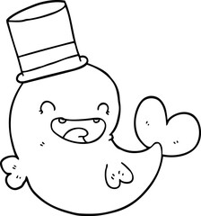 cartoon laughing whale with top hat