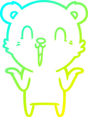 cold gradient line drawing of a happy cartoon polar bear with no worries