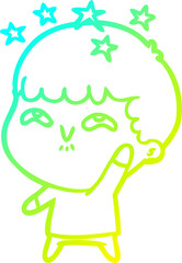 cold gradient line drawing of a cartoon amazed boy