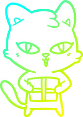 cold gradient line drawing of a cartoon cat