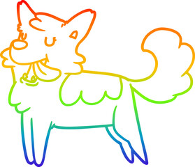 rainbow gradient line drawing of a cartoon happy dog