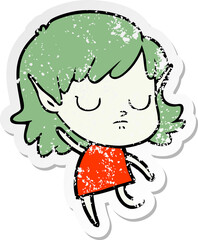 distressed sticker of a cartoon elf girl