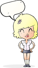 cartoon happy woman with speech bubble