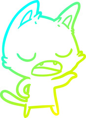 cold gradient line drawing of a talking cat cartoon