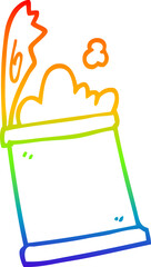 rainbow gradient line drawing of a cartoon open can of food