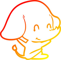 warm gradient line drawing of a cute cartoon elephant