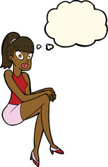cartoon pretty woman with thought bubble