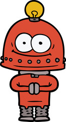 happy carton robot with light bulb