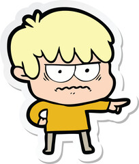 sticker of a annoyed cartoon boy
